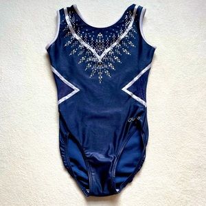 Dark blue and silver Quarto gymnastics leotard